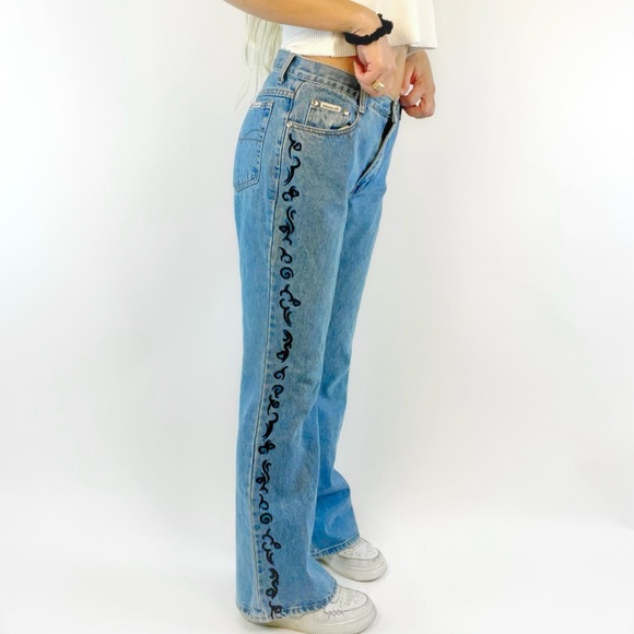 Vintage Y2K Tribal Tattooed Zana Di Jeans Low Rise Flare Embellished - Picture 2 of 5